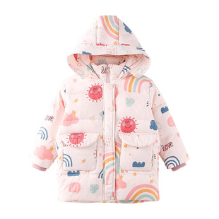 巴拉水手女童羽绒服中长款加厚2025新款洋气冬季中小童女宝宝儿童