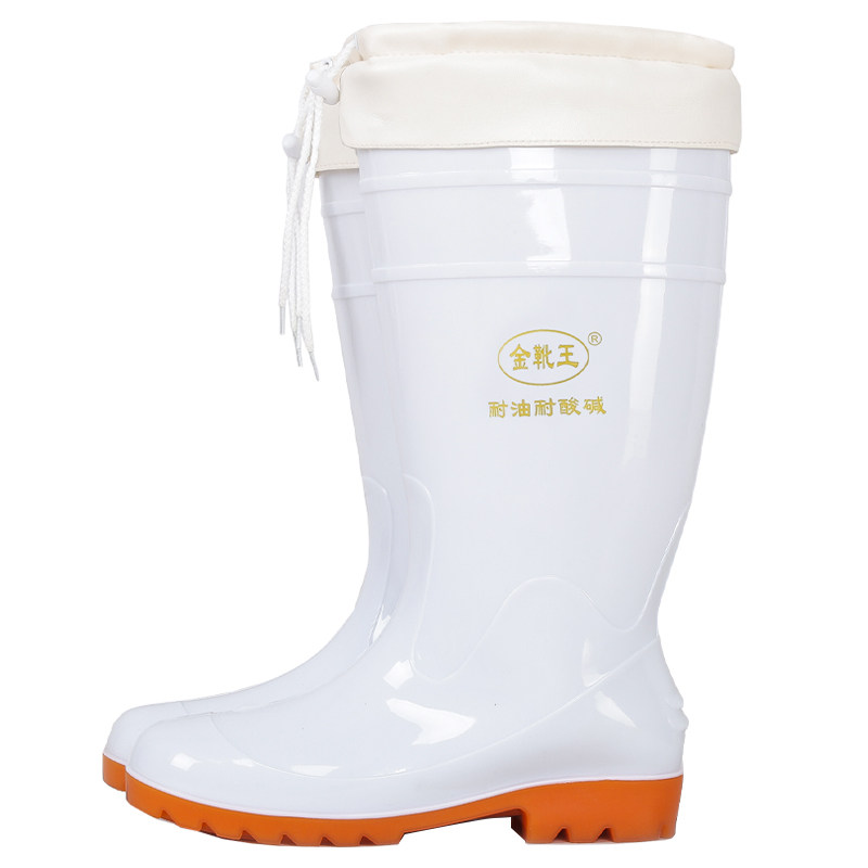 白色高筒冬加绒棉雨鞋食品劳保水鞋男防油防滑工地加厚保暖雨靴