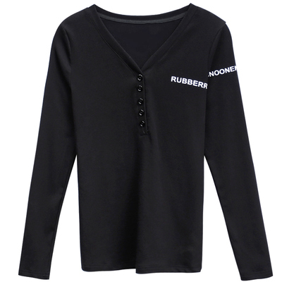 V领长袖T恤宽松短款洋气内搭