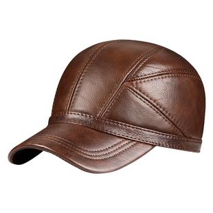 皮帽子男秋季冬天头层牛皮帽子男潮棒球帽休闲真皮帽子中老年男帽