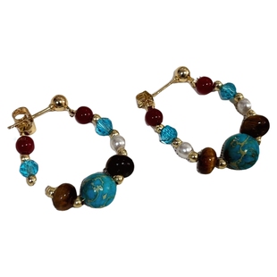 赛尔木湖~复古新中式虎眼石绿松串珠耳圈女波西米亚度假耳饰耳环