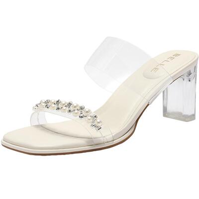 百丽女鞋子透明法式高跟鞋夏季新款外穿一字带拖鞋D8E1DBT5