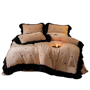 法式冬季复古玫瑰加厚牛奶绒四件套珊瑚绒床单刺绣被套公主风床品