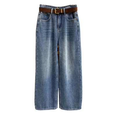 大N货！加绒中高腰牛仔阔腿裤