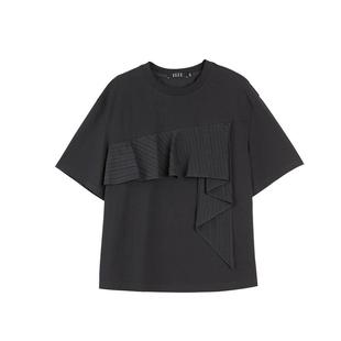 ELLE法式不规则拼接短袖女2025夏新款白色宽松休闲设计感时髦T恤