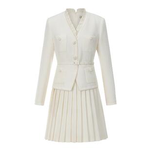 珂莱蒂尔2026年春季新款时尚优雅气质假两件百褶连衣裙女通勤裙装