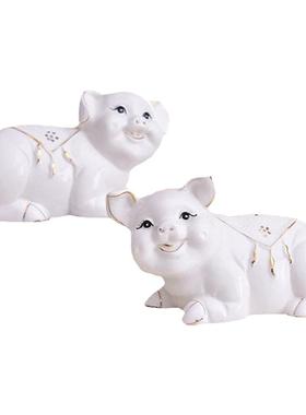 胖胖小瓷 陶瓷猪摆件一对招财生肖福贵猪家居饰品客厅玄关摆设