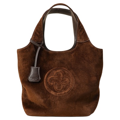 卡思乐手提女包2025新款高级绒面羊皮MINI马甲托特包深咖小菜篮包