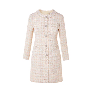 朗姿/LIME莱茵小香风亮丝彩点花呢连衣裙A字裙收腰钻扣26年春新款