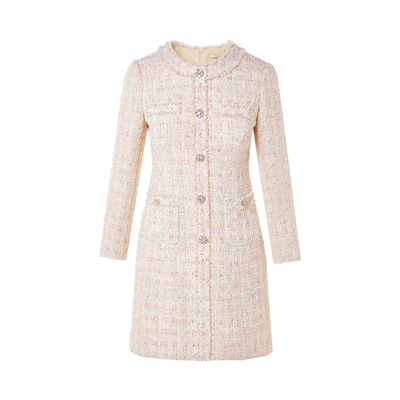 朗姿/LIME莱茵小香风亮丝彩点花呢连衣裙A字裙收腰钻扣26年春新款