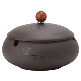 紫砂烟灰缸防飞灰创意个性家用客厅办公室商用大号带盖陶瓷定制