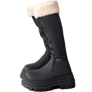 白色毛毛长筒靴女秋冬2025新小个子厚底洋气瘦瘦长靴高筒骑士靴子