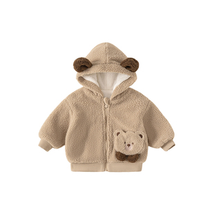 INSbobo婴儿外套秋冬宝宝加绒毛毛衣2025冬季新款新生儿保暖童装