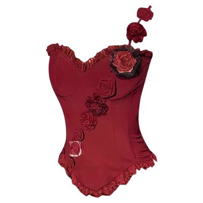 重工蕾丝鱼骨收腰抹胸上衣