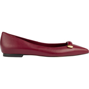 LK BENNETT酒红色平底单鞋2025年春新款进口金属装饰羊皮尖头浅口