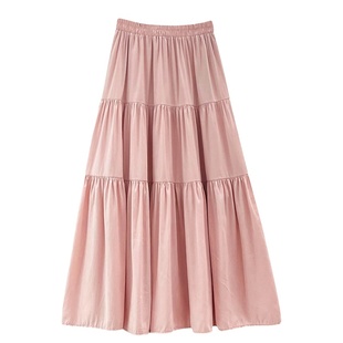 宛宛大码女装微胖mm温柔粉色高腰a字半身长裙夏薄显瘦蛋糕裙