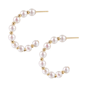 海蒂珠宝 月半湾 3.5-4mm淡水珍珠耳环 18K金耳饰耳钉女礼物正品