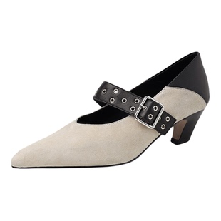 5cm黑色高跟鞋女2026新款尖头单鞋女春浅口时尚玛丽珍鞋33码40码