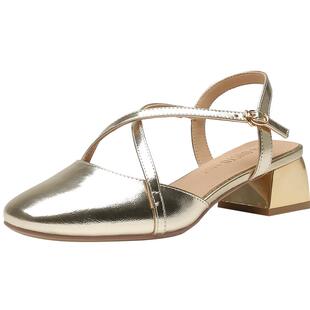 大东后空凉鞋女鞋2026春季新款简约粗跟高跟一字扣方头鞋0064