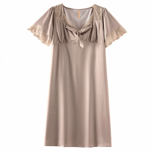 睡裙女睡衣夏季夏天夏款高级感丝绸冰丝短袖长款大码连衣裙宫廷风