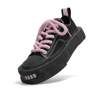 歪牌设计师厚底增高方头帆布鞋