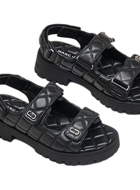 【折扣】MARC JACOBS/莫杰 SANDAL MJ 皮质织物绗缝平底凉鞋