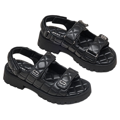 【折扣】MARC JACOBS/莫杰 SANDAL MJ 皮质织物绗缝平底凉鞋