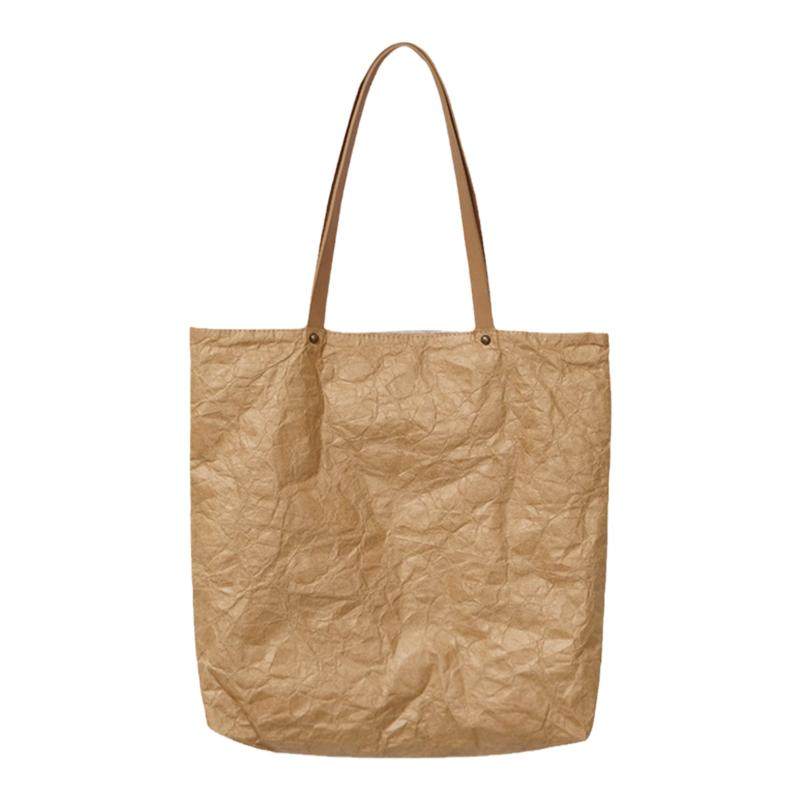 手提褶皱休闲百搭大杜邦纸袋印logo定制防水牛皮纸少女单肩包定做