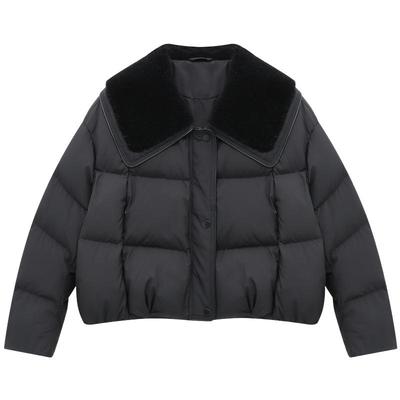 Basic House/百家好时髦羊羔毛大翻领短款羽绒服冬新款白鸭绒外套