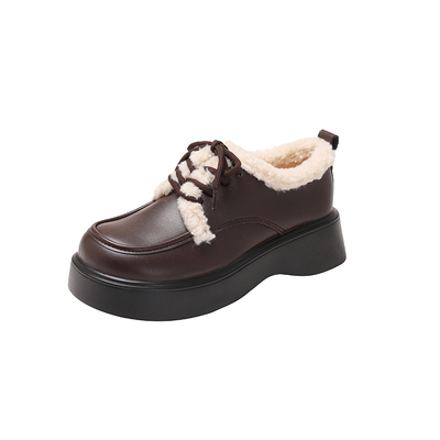 羊羔毛~轻底增高加绒乐福小皮鞋