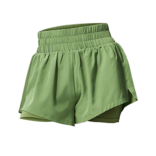 SLIMMO假两件运动短裤高腰防走光跑步撸铁训练健身裤跳操瑜伽短裤