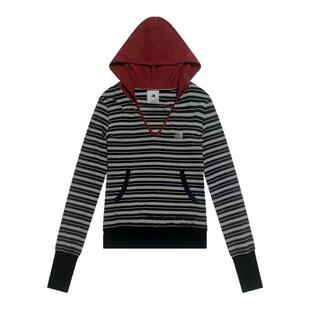 FDR官方店 V领撞色条纹连帽修身罩衫女款2026年春季辣妹长袖上衣