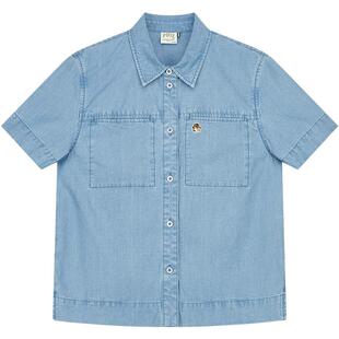 【春夏甄选】Hazzys哈吉斯短袖牛仔衬衫女士春夏季时尚衬衣外套