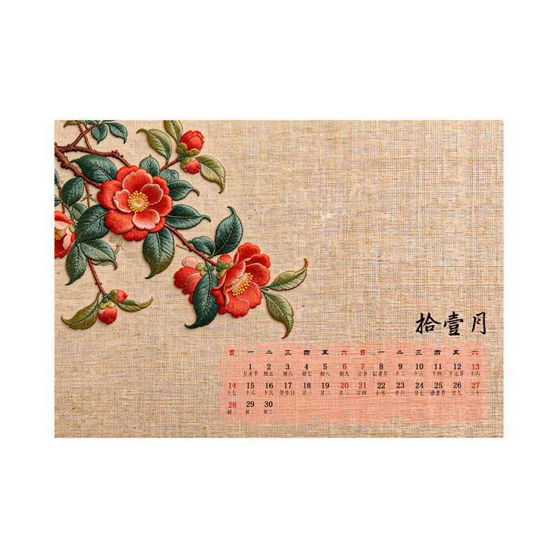 景阳阁2027年日历卡纸月令繁花A4软笔书法作品纸加厚空白手写高档微喷文创书法diy月历非遗刺绣丁未羊年摆台