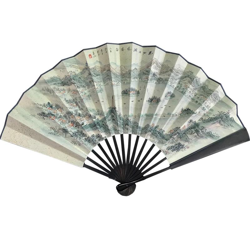 王星记丁国富手绘西湖景乌木扇子