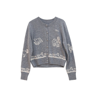 【动物庄园】初中生女孩羊毛开衫2026春装新款青少年毛衣针织外套