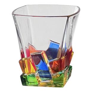 ins风彩绘冰块玻璃水杯小众手绘威士忌酒杯饮品杯氛围感饮料杯子