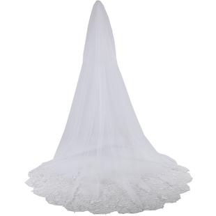 高端新娘结婚拖地蕾丝长头纱超仙森系韩式婚礼简约双层主婚纱头饰