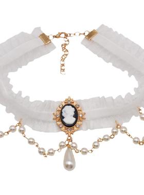 白色蕾丝珍珠choker锁骨少女心