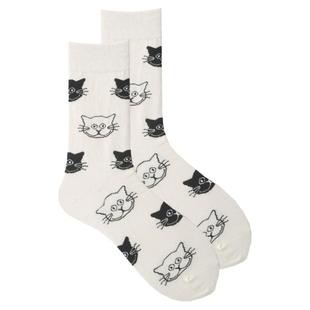 Twnn Socks袜子女春秋季纯棉中筒袜个性创意卡通猫咪白长袜潮ins