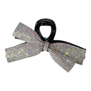 弗弗西FFX带水钻蝴蝶结发夹高端鲨鱼夹女~流光皮底满钻抓夹高级感