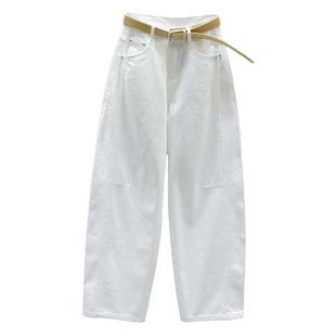 白色弯刀牛仔裤女春秋新款高腰宽松休闲美式阔腿垂感镰刀香蕉裤子