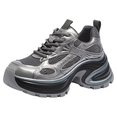 骆驼厚底银色炫酷老爹鞋