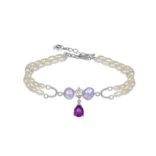 KAYKELLY复古雅典娜紫水晶天然巴洛克珍珠手链ins风小众设计纯银