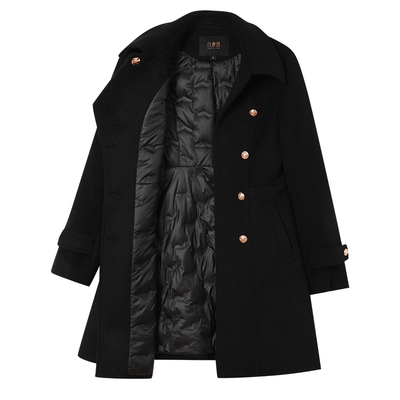 白鹿语淑女风中长款翻领羽绒服