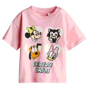 【迪士尼系列】HM童装女婴T恤圆领休闲米妮印花短袖上衣1263204