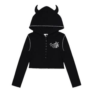 梁拌泡菜末世救赎幽灵恶魔角蕾丝基础卫衣百搭连帽早秋卫衣女短款