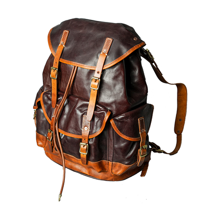 牛也美式复古双肩包头层牛皮