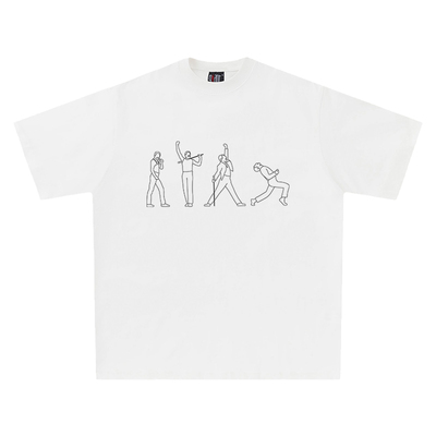 简约线条人物简笔画黑白色短袖