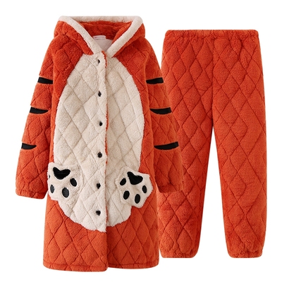 亲子睡衣一家三口装冬季三层夹棉